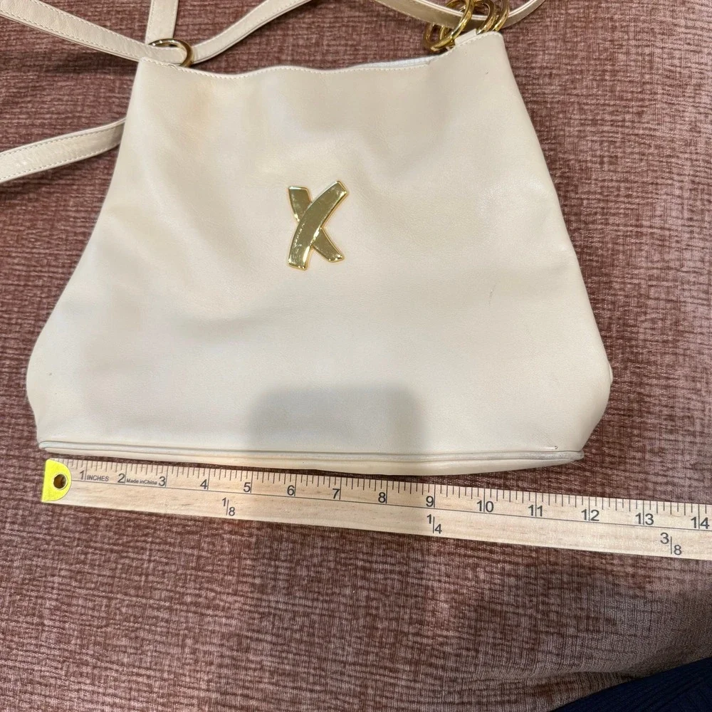 Vintage Paloma Picasso Leather Shoulder Bag Beige Gold‎ Logo Italy Repair